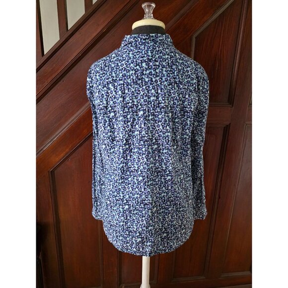 Talbots Woman 16W Blue Floral Button-Up Long Sleeve Shirt - Picture 2 of 7